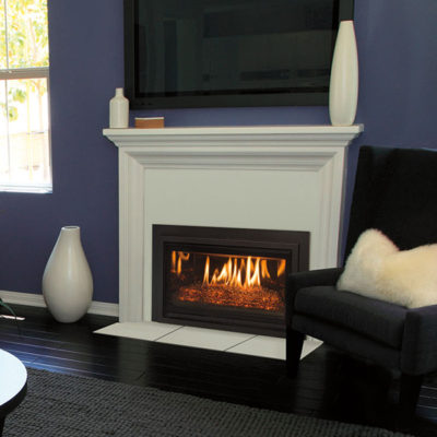 The Kozy Heat Chaska 29G Gas Fireplace Insert Comes with a Rock Set, Glass Media, or Log Set Models.