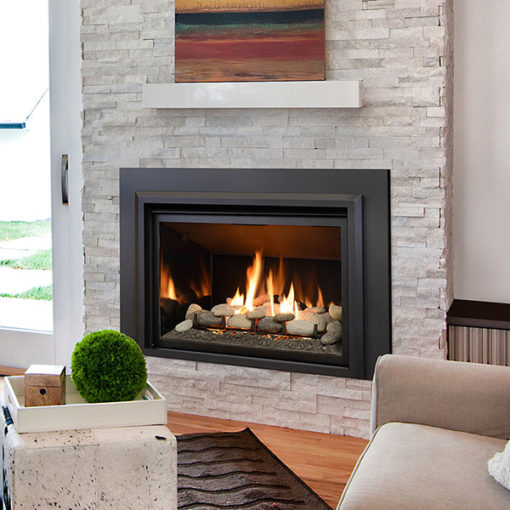 The Chaska 34 Gas Fireplace Insert can be ordered with either a Log Set, Glass Media, or Rock Set model.